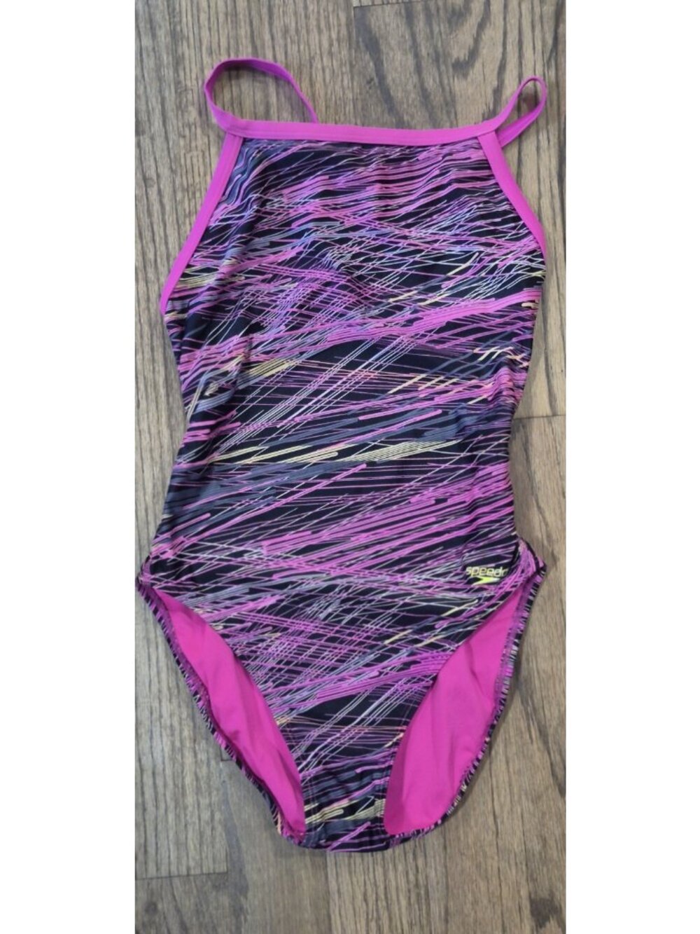 Speedo One Piece Swimsuit Women's 10/36 Pink & Black Abstract  Athletic Swimwear